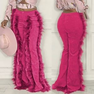 Corduroy Fur Trimmed Trousers